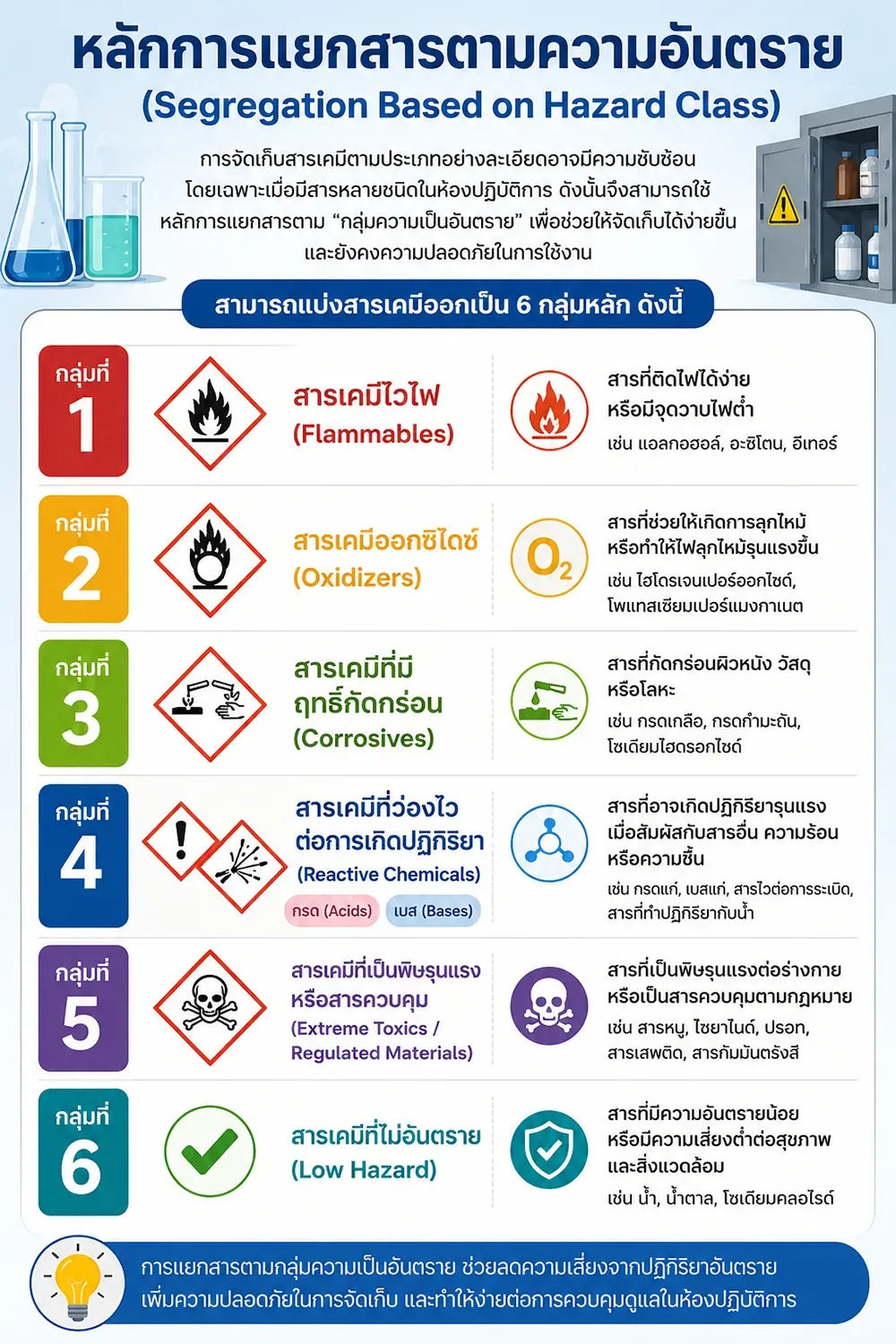 6 กลุ่ม ตามหลักการแยกสารตามความอันตราย (Segregation Based on Hazard Class)